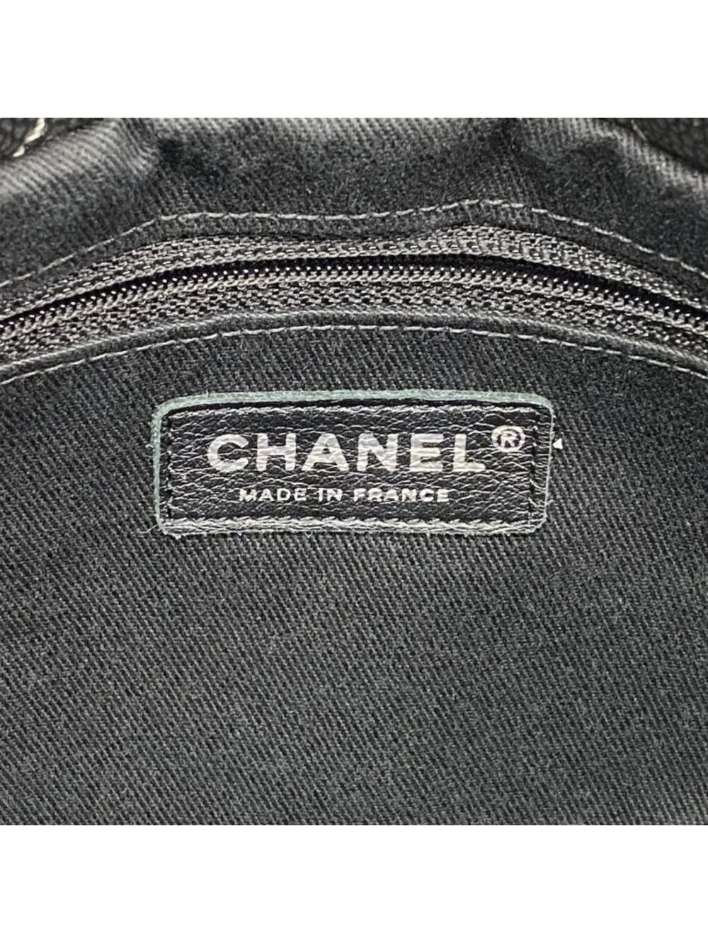 Chanel Chain Tote Quilted Caviar Leather Gray Silver